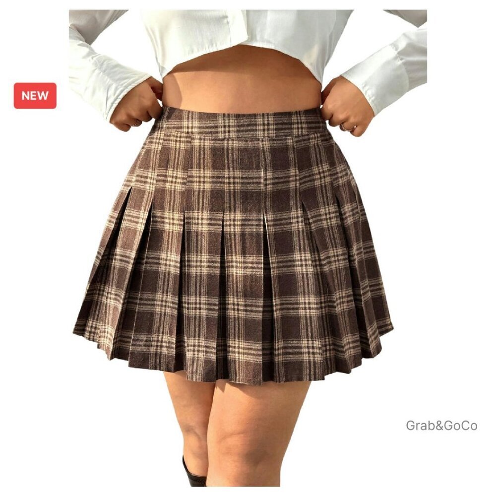 Vintage Plaid Pleated Skirt Elastic High Waist A-Line Retro Chic Y2K